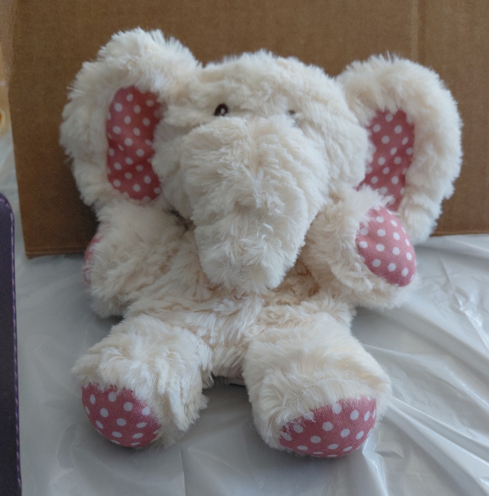 Cream and Pink Polka Dot Stuffed Elephant